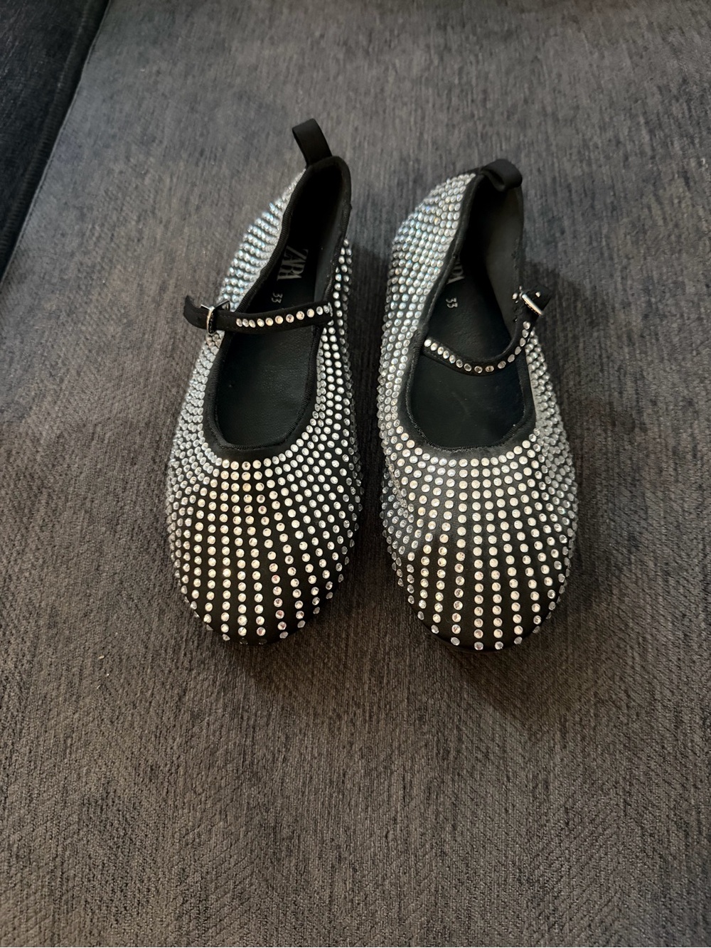 Girls Zara Black Girls' Rhinestone Mary Jane Flats